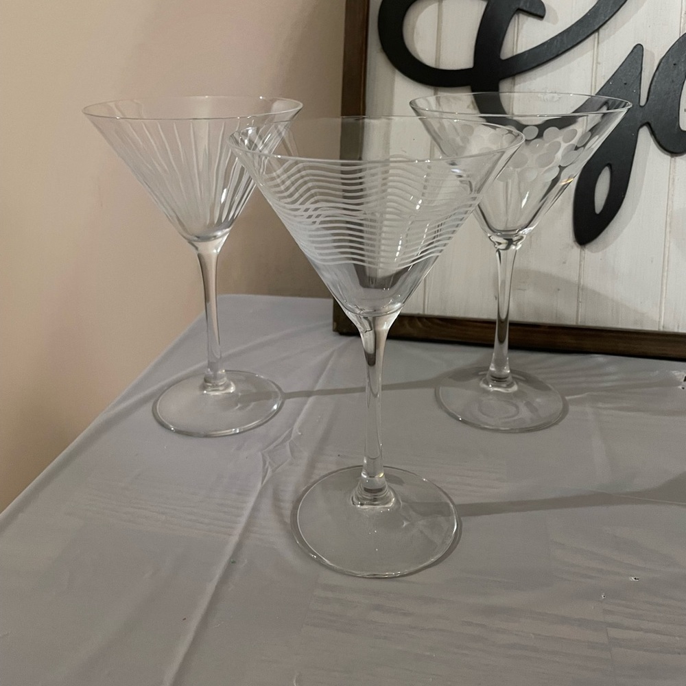 Mikasa Cheers Crystal Martini Glasses in Dots, Stripe and Swirl Design- Set of 3